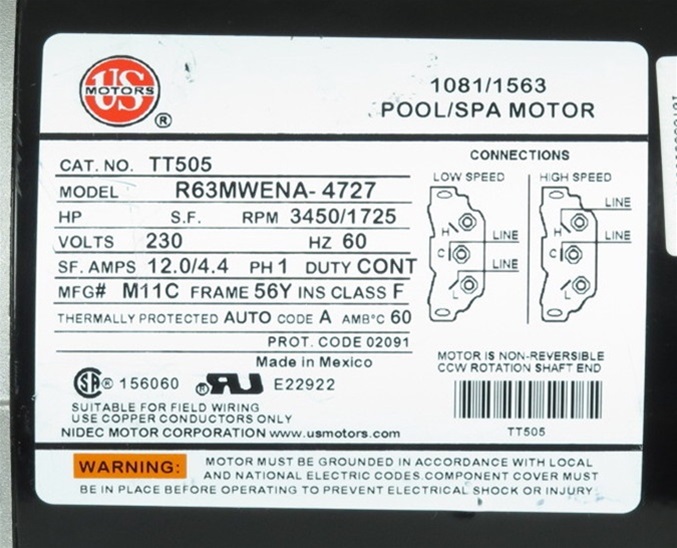 Waterway Spa Pump 3721621-1W EX2 Aqua-flo XP2e Replacement ... wire diagrams motor name plate 